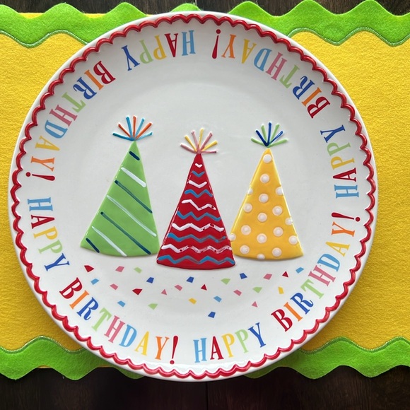 36” birthday cake table runner and birthday hat platter combo. - Picture 2 of 13